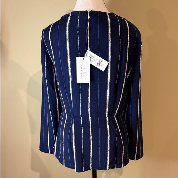 H by Halston Top Navy Striped Women's Size M - Picture 7 of 16